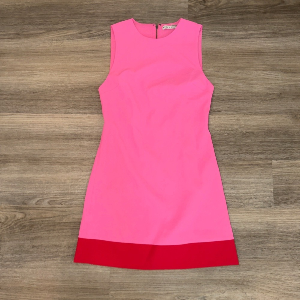 Alice + Olivia Coley Combination Hem Dress Pink Red Colorblock Mini Shift 0